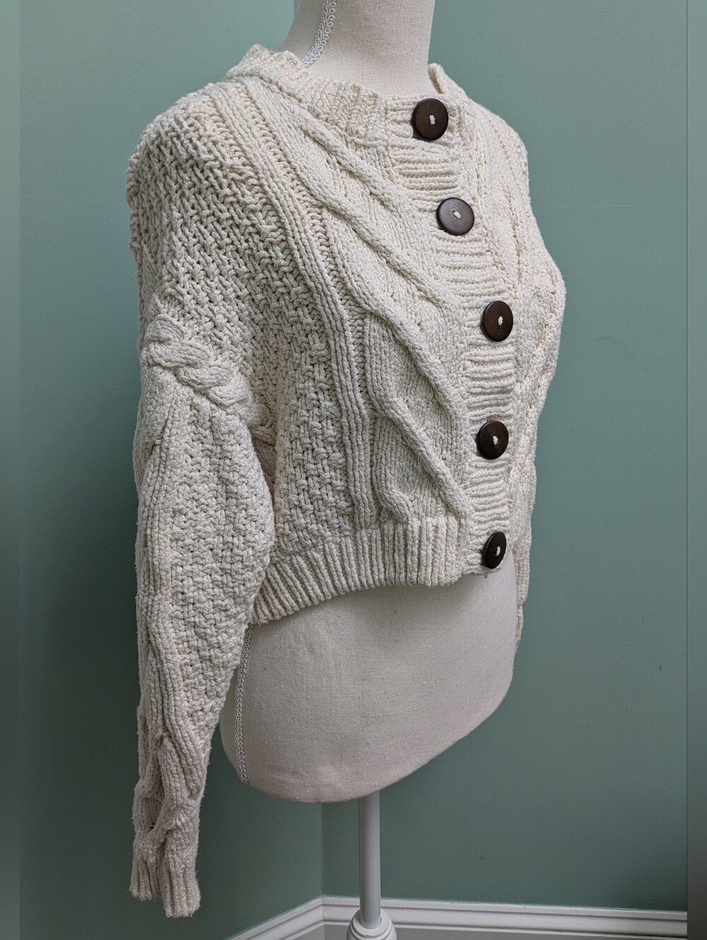 Free People Bonfire Cable Knit Cardigan, Sz M - Picture 3 of 7
